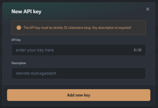 API Key creation window