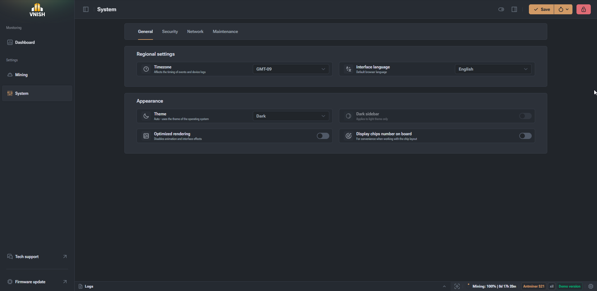 General settings overview