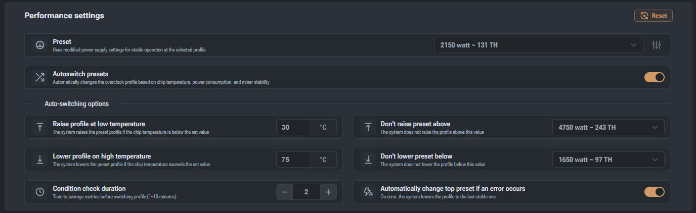 Hashboard management interface