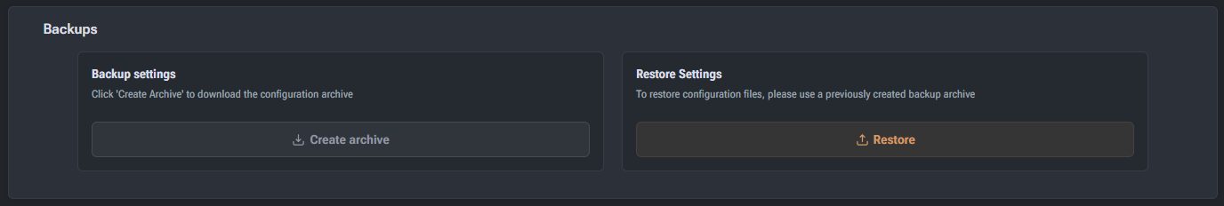 Backup and Restore panel