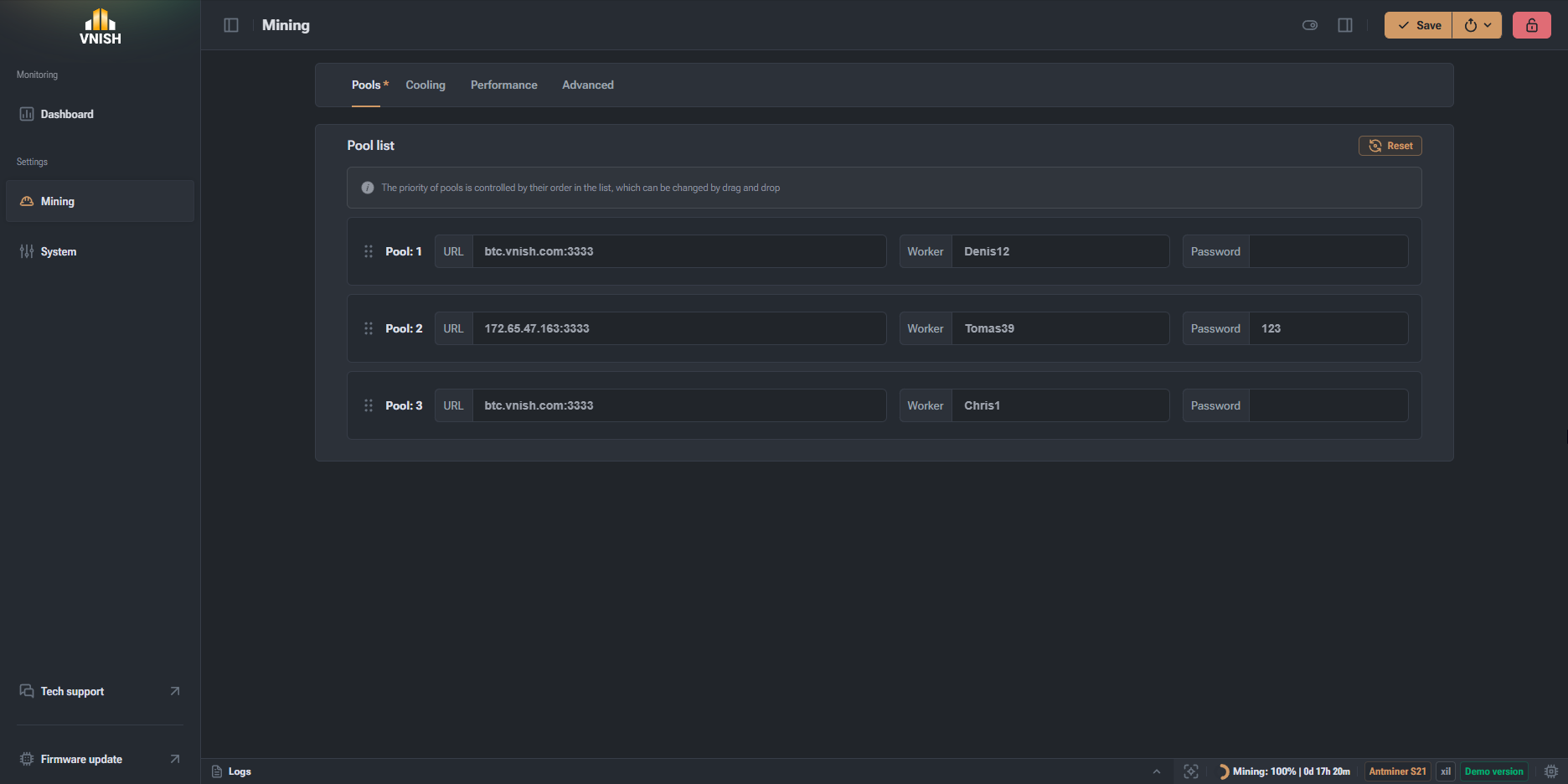 Configure mining pool